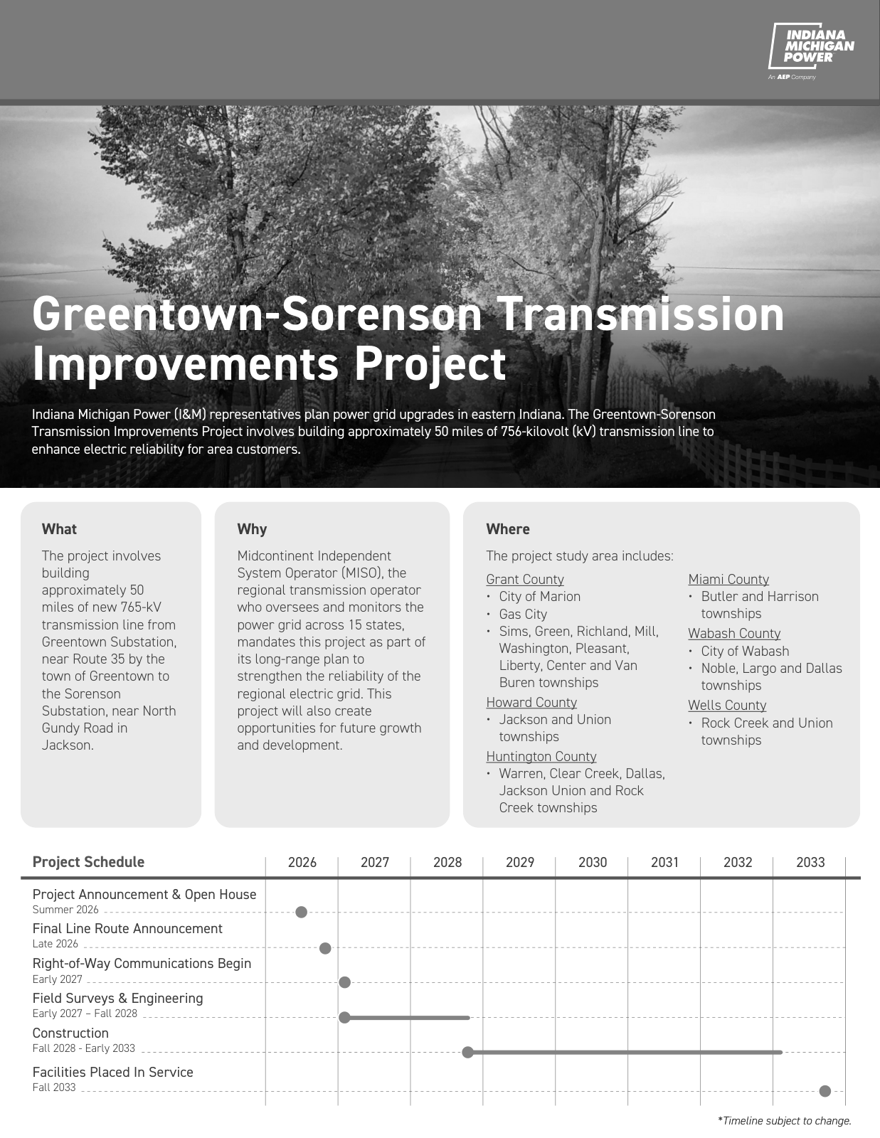 Page 1 of the Indiana Michigan Power project fact sheet