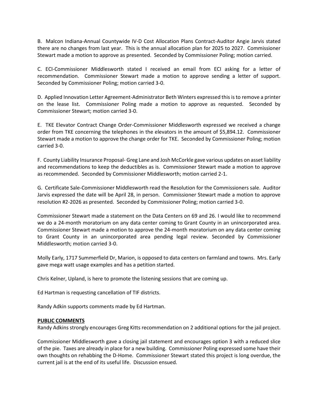 Page 3 of the Grant County Commissioners minutes
