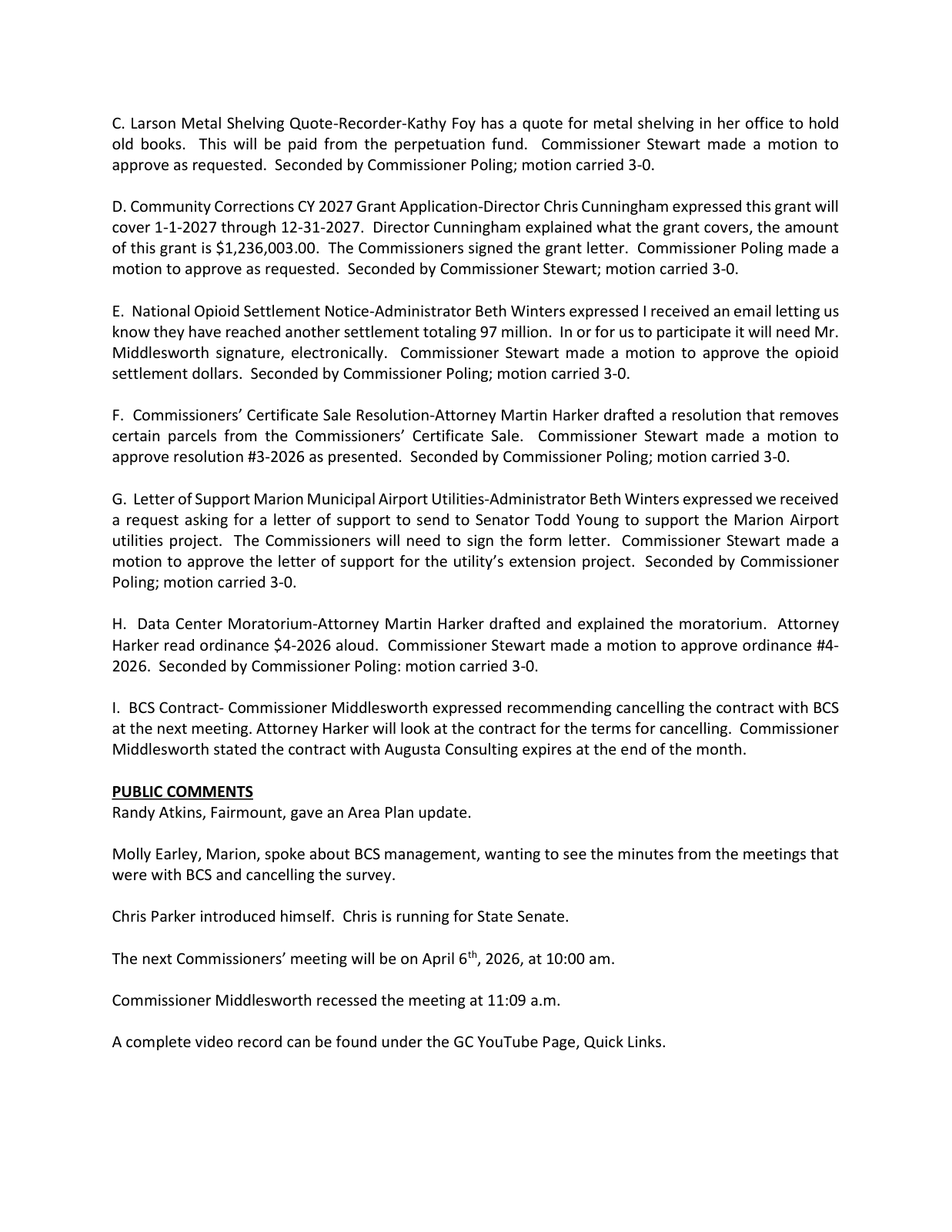 Page 3 of the Grant County Commissioners minutes