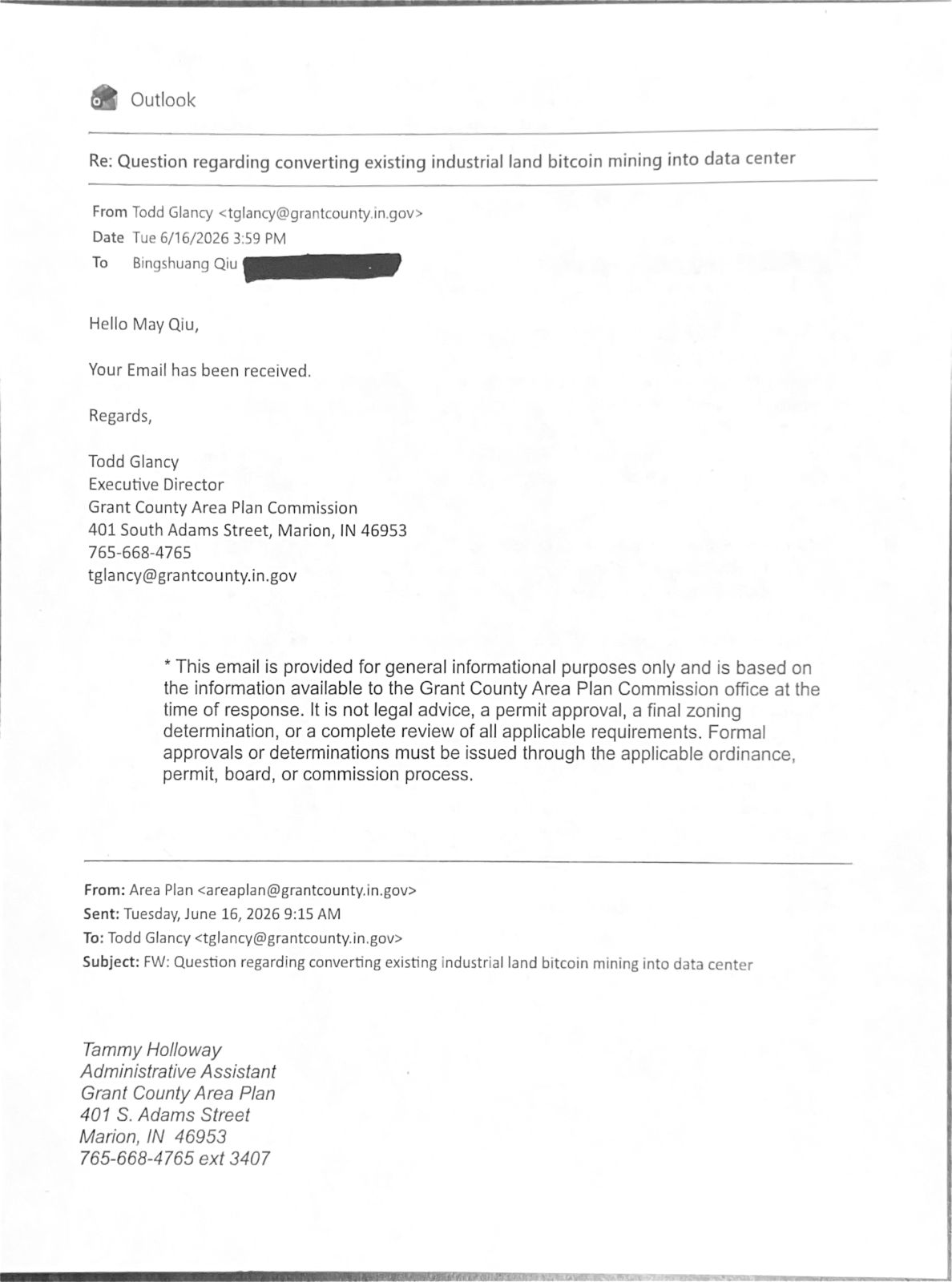 Page 1 of the Area Plan Commission reply