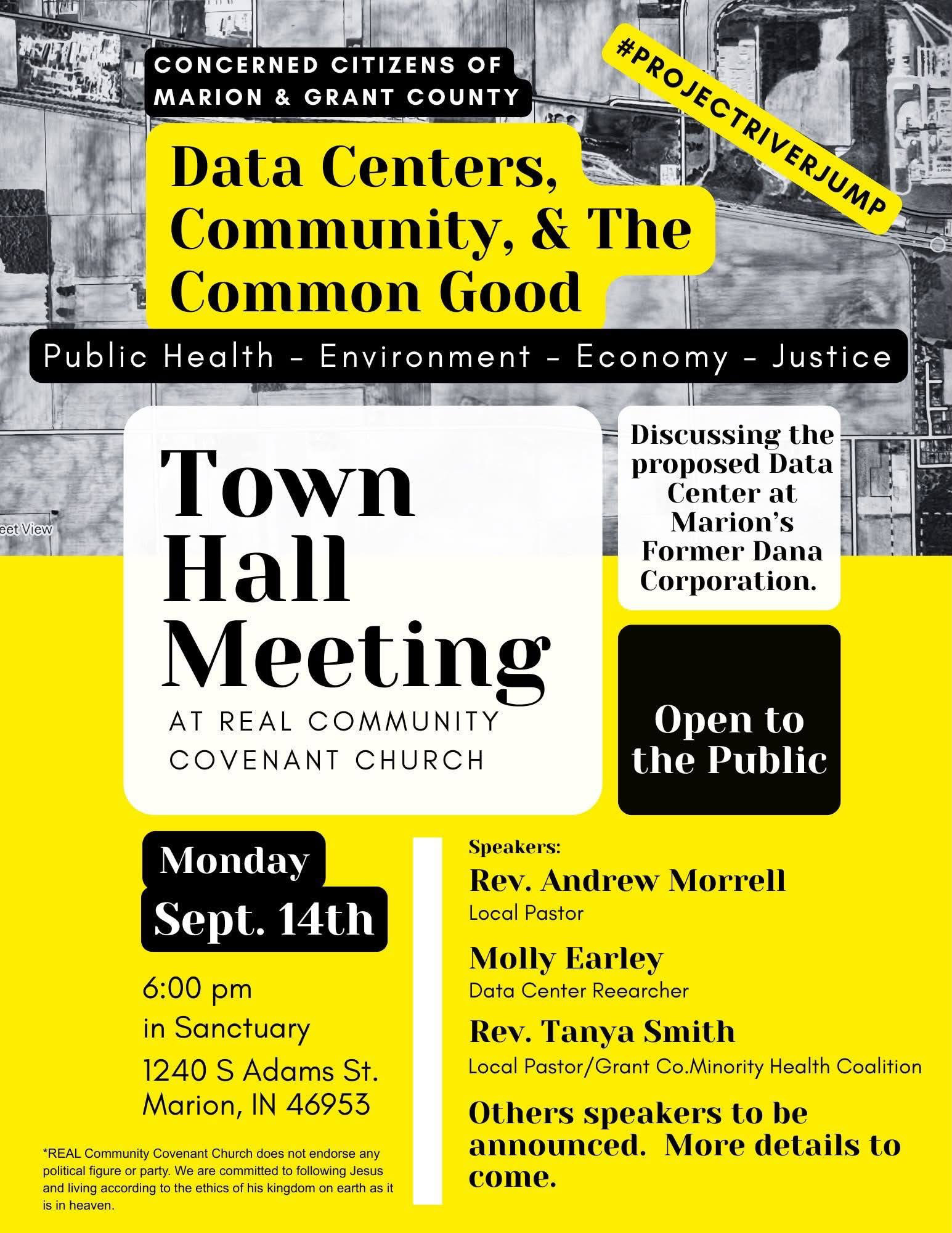 Page 1 of the Town hall flyer