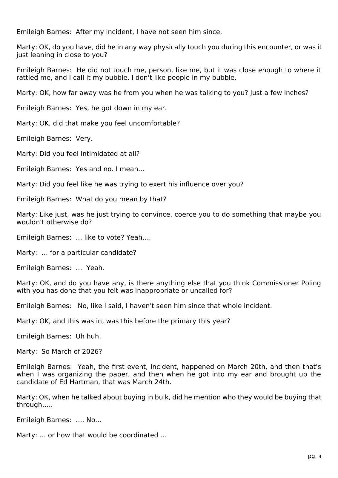 Page 4 of the Interview transcript, assessor's office employee, page 4 of OurWeek's PDF rendering