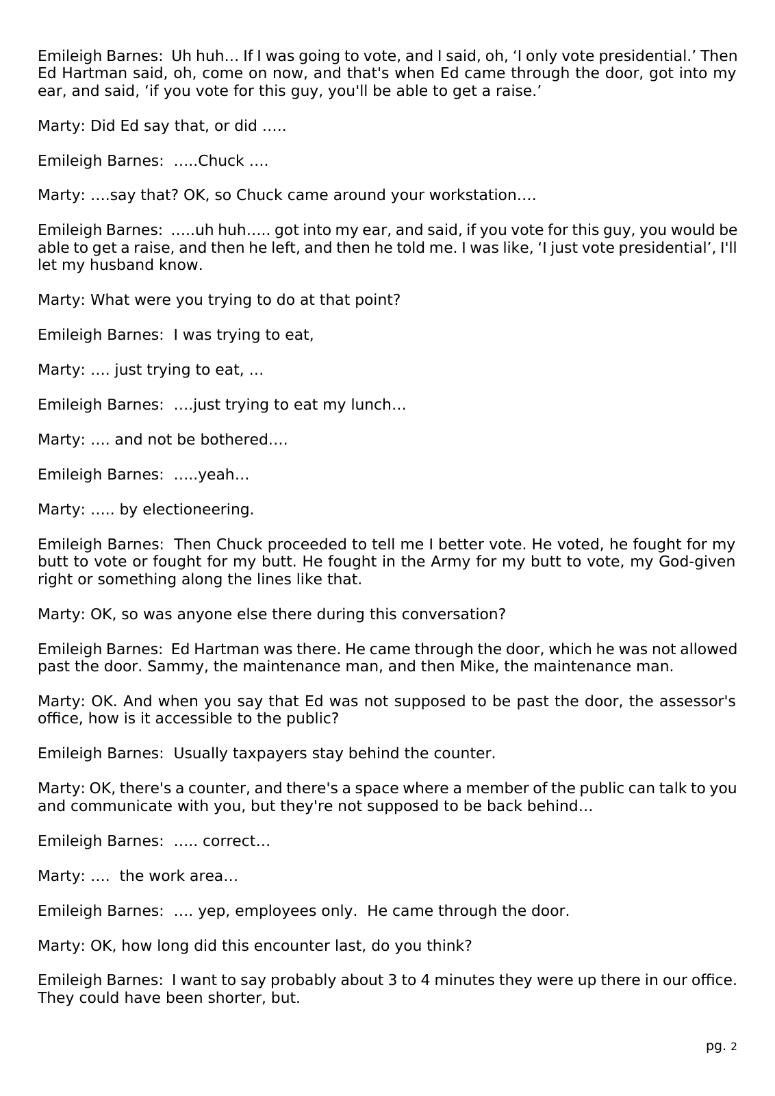 Page 2 of the Interview transcript, assessor's office employee, page 2 of OurWeek's PDF rendering