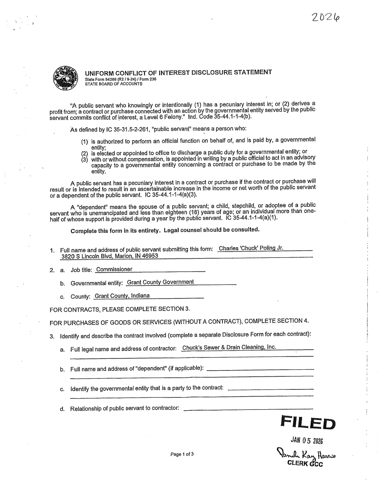 Page 14 of the Conflict of interest disclosure filed January 5, 2026, page 14 of the county's compilation