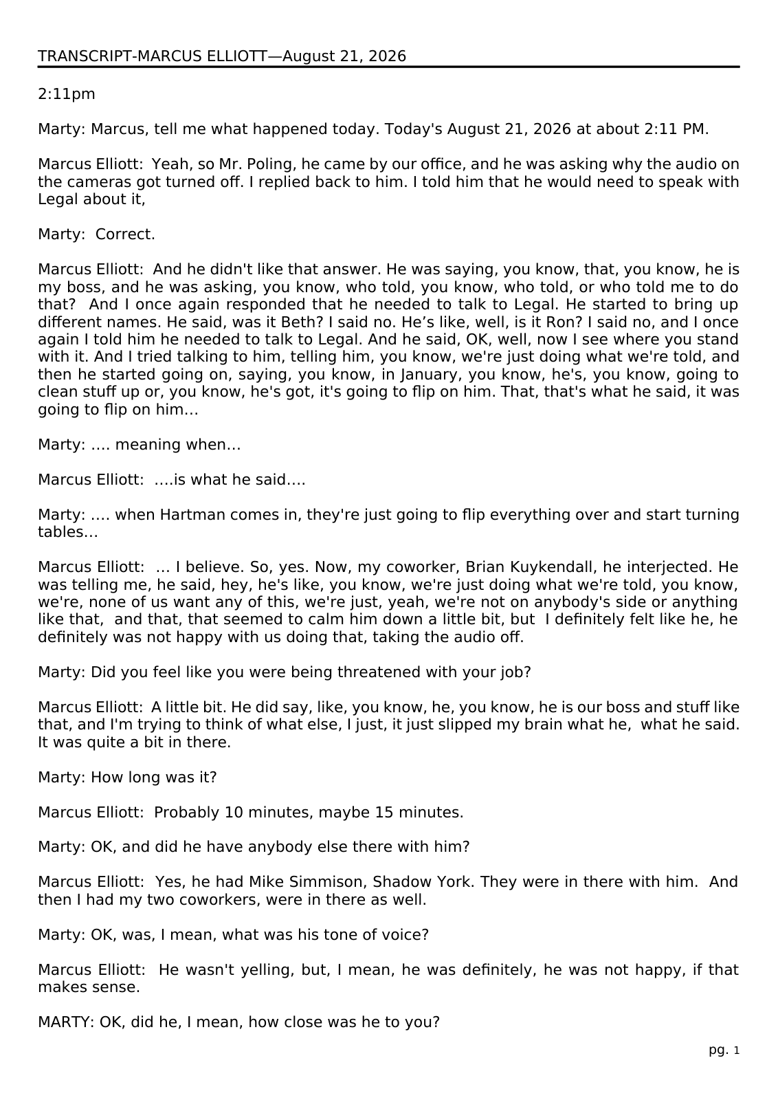 Page 1 of the Interview transcript, IT director, page 1 of OurWeek's PDF rendering