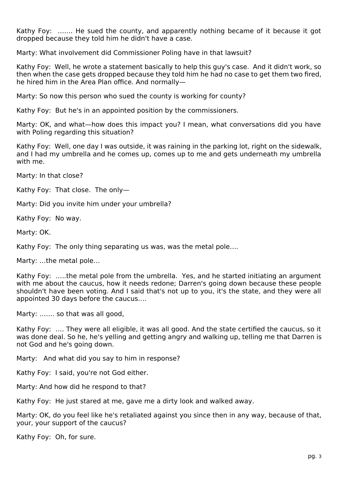 Page 3 of the Interview transcript, county recorder, page 3 of OurWeek's PDF rendering