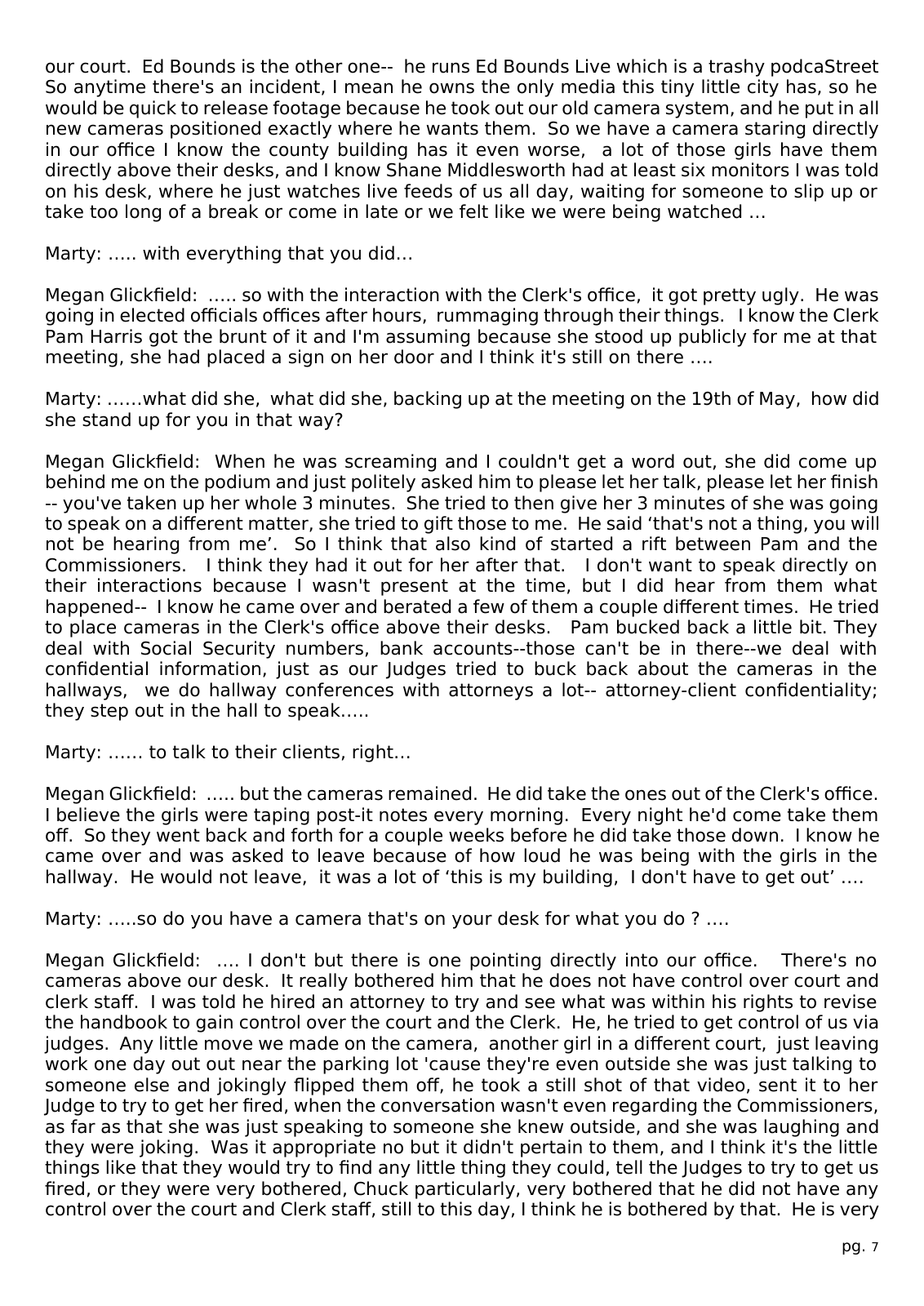 Page 7 of the Interview transcript, court bailiff, page 7 of OurWeek's PDF rendering
