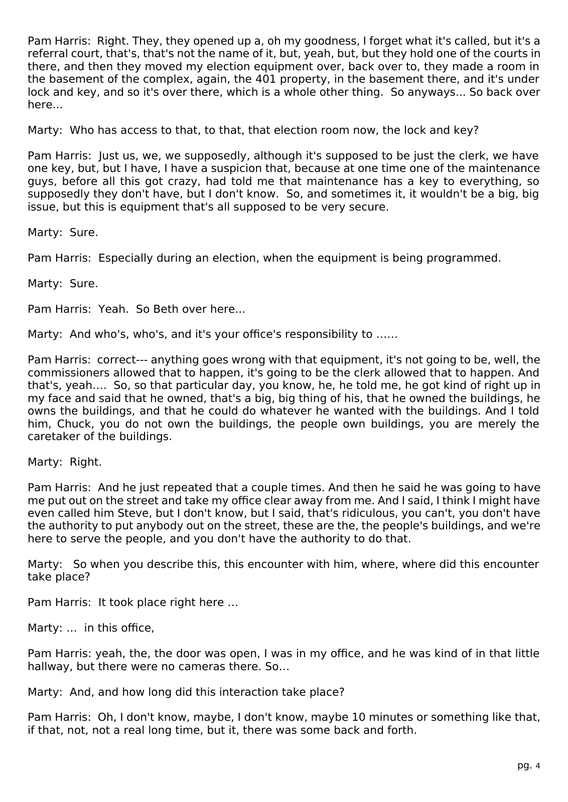 Page 4 of the Interview transcript, county clerk, page 4 of OurWeek's PDF rendering