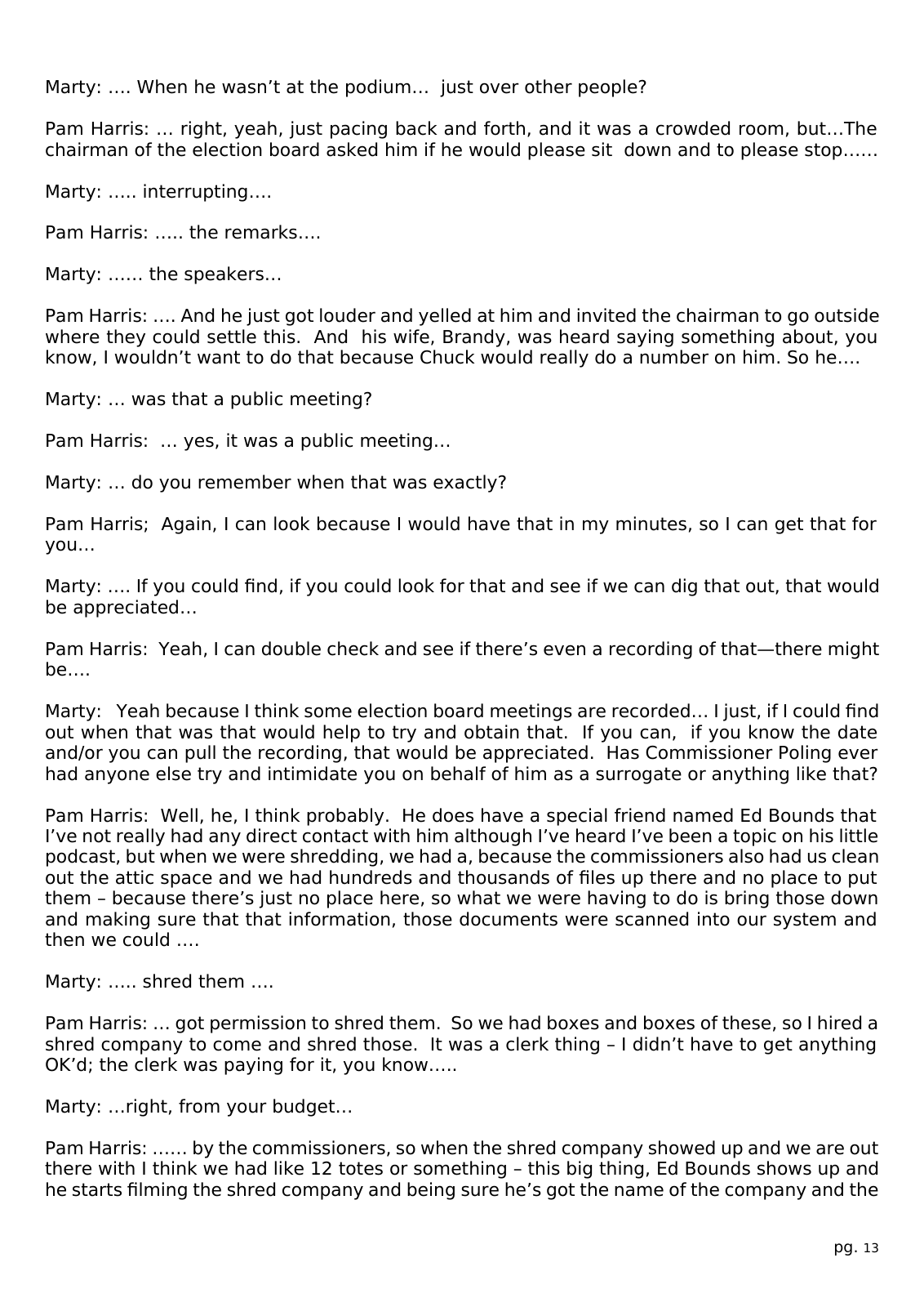 Page 13 of the Interview transcript, county clerk, page 13 of OurWeek's PDF rendering