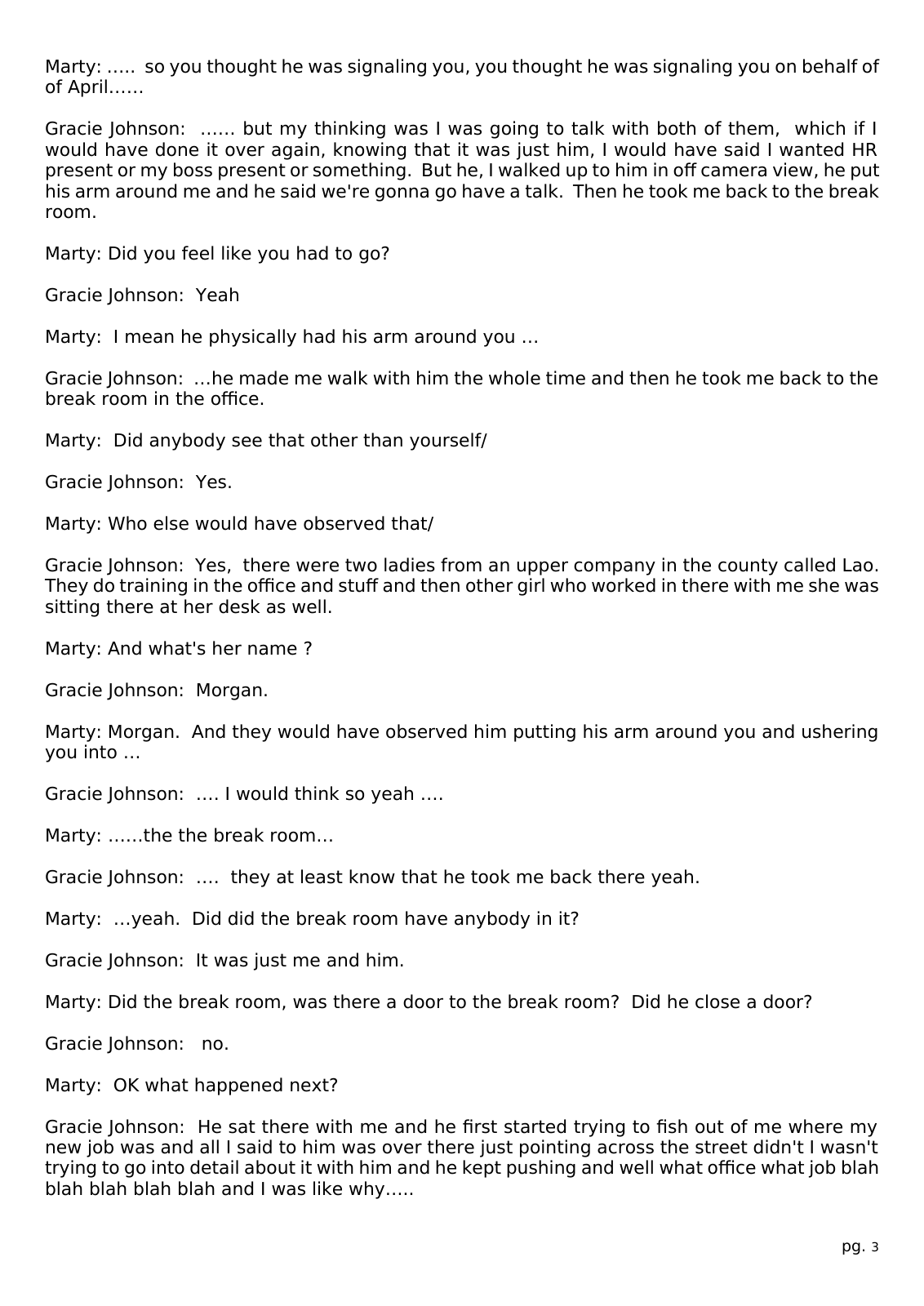 Page 3 of the Interview transcript, former treasurer's office employee, page 3 of OurWeek's PDF rendering