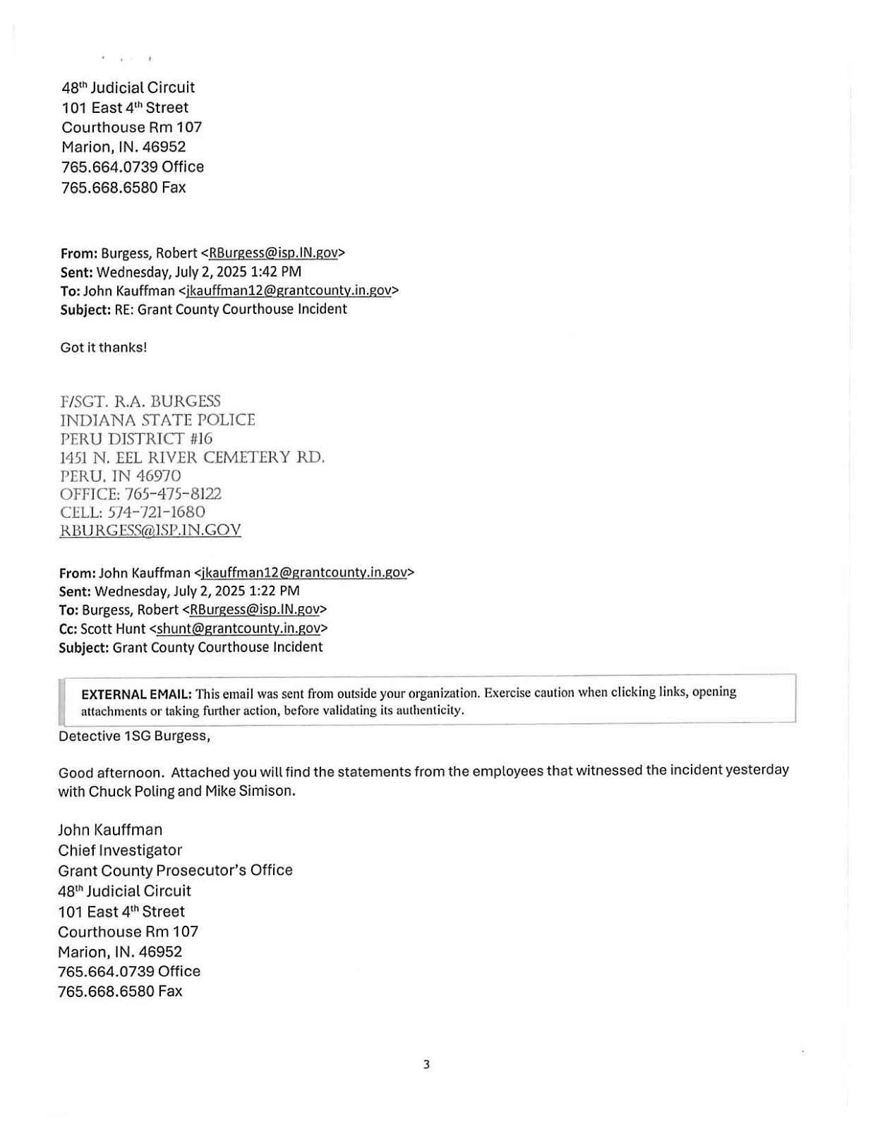 Page 4 of the Prosecutor's office email to the Indiana State Police, July 2, 2025, page 4 of the additional documentation