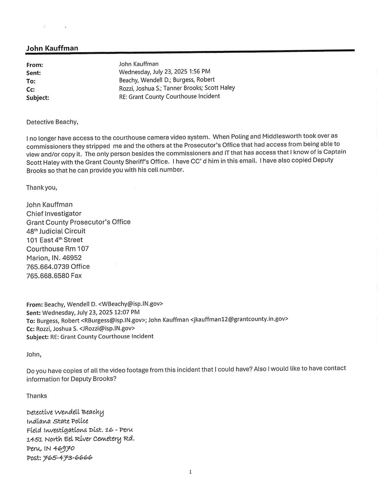 Page 2 of the Prosecutor's office email of July 23, 2025, page 2 of the additional documentation