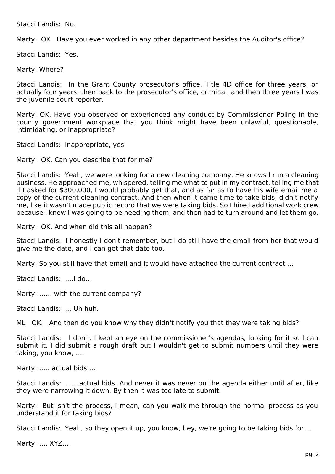 Page 2 of the Interview transcript, auditor's office employee, page 2 of OurWeek's PDF rendering
