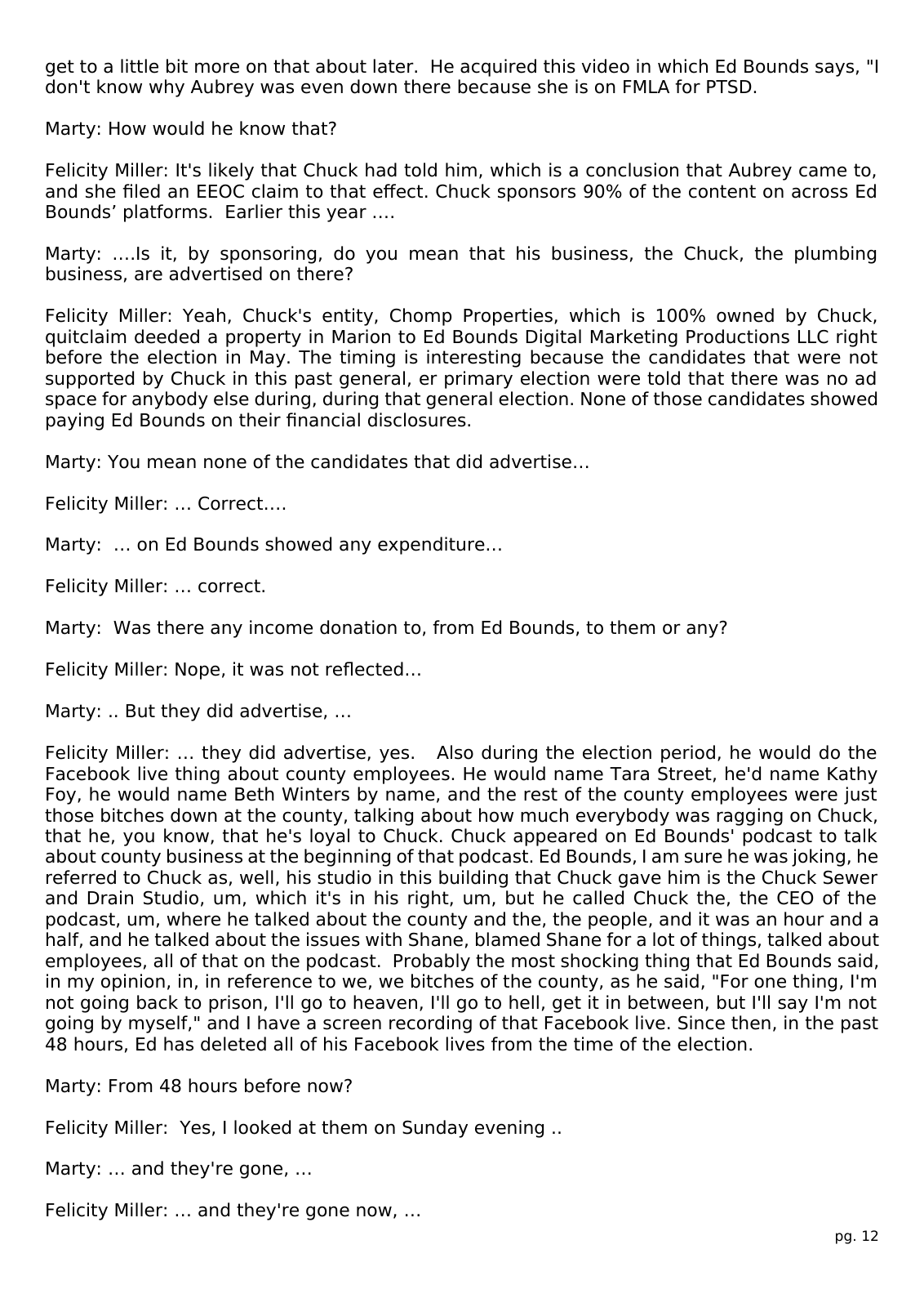 Page 12 of the Interview transcript, HR coordinator, page 12 of OurWeek's PDF rendering