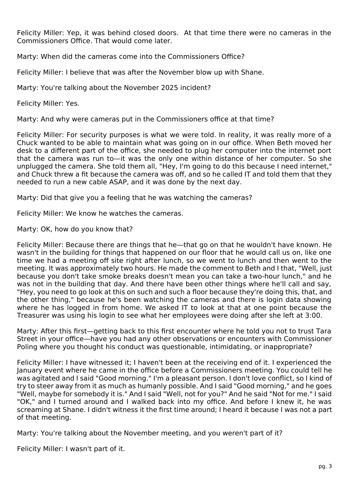 Page 3 of the Interview transcript, HR coordinator, page 3 of OurWeek's PDF rendering