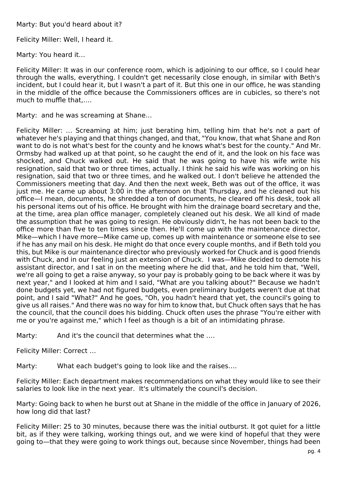 Page 4 of the Interview transcript, HR coordinator, page 4 of OurWeek's PDF rendering
