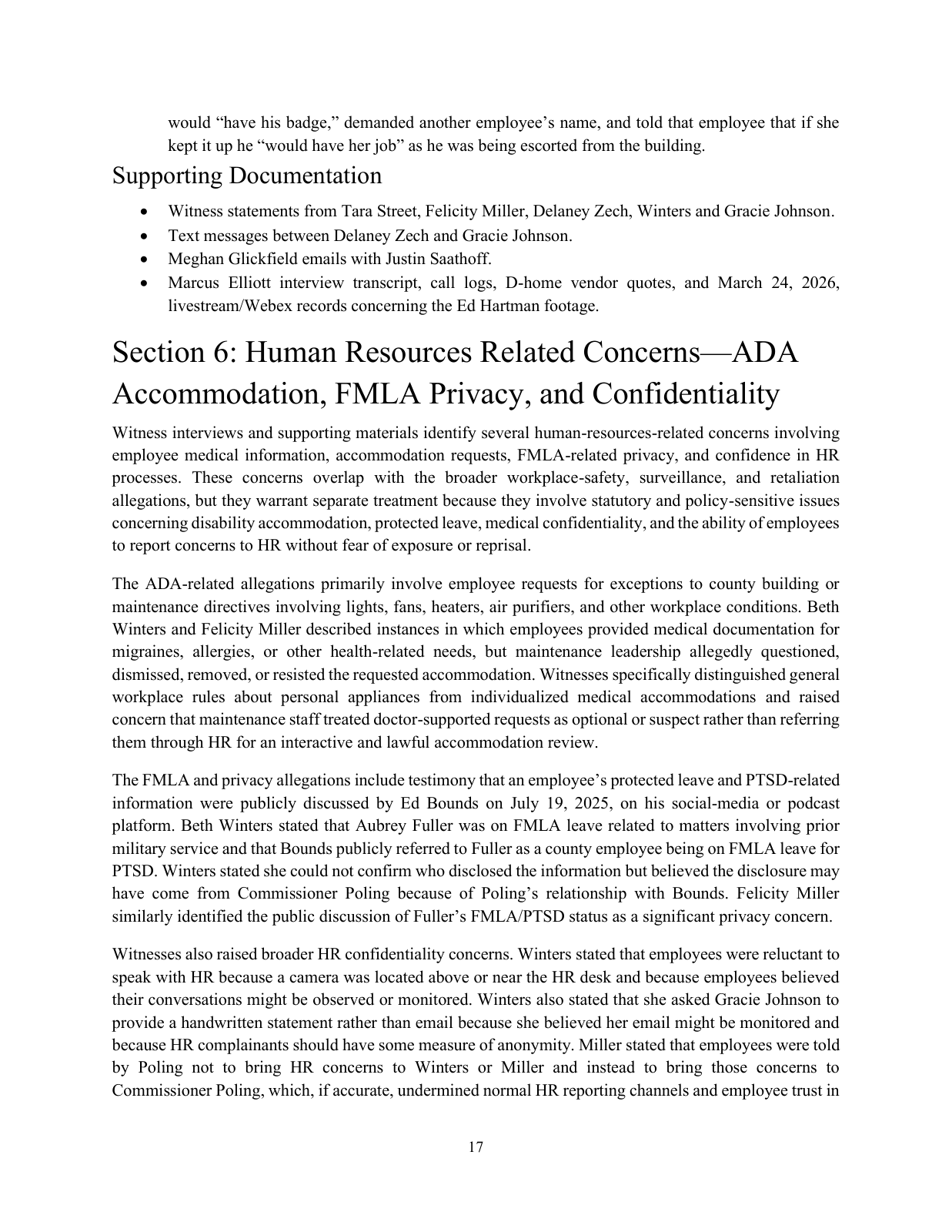 Page 20 of the Internal investigation report, PDF page 20 (printed 17)