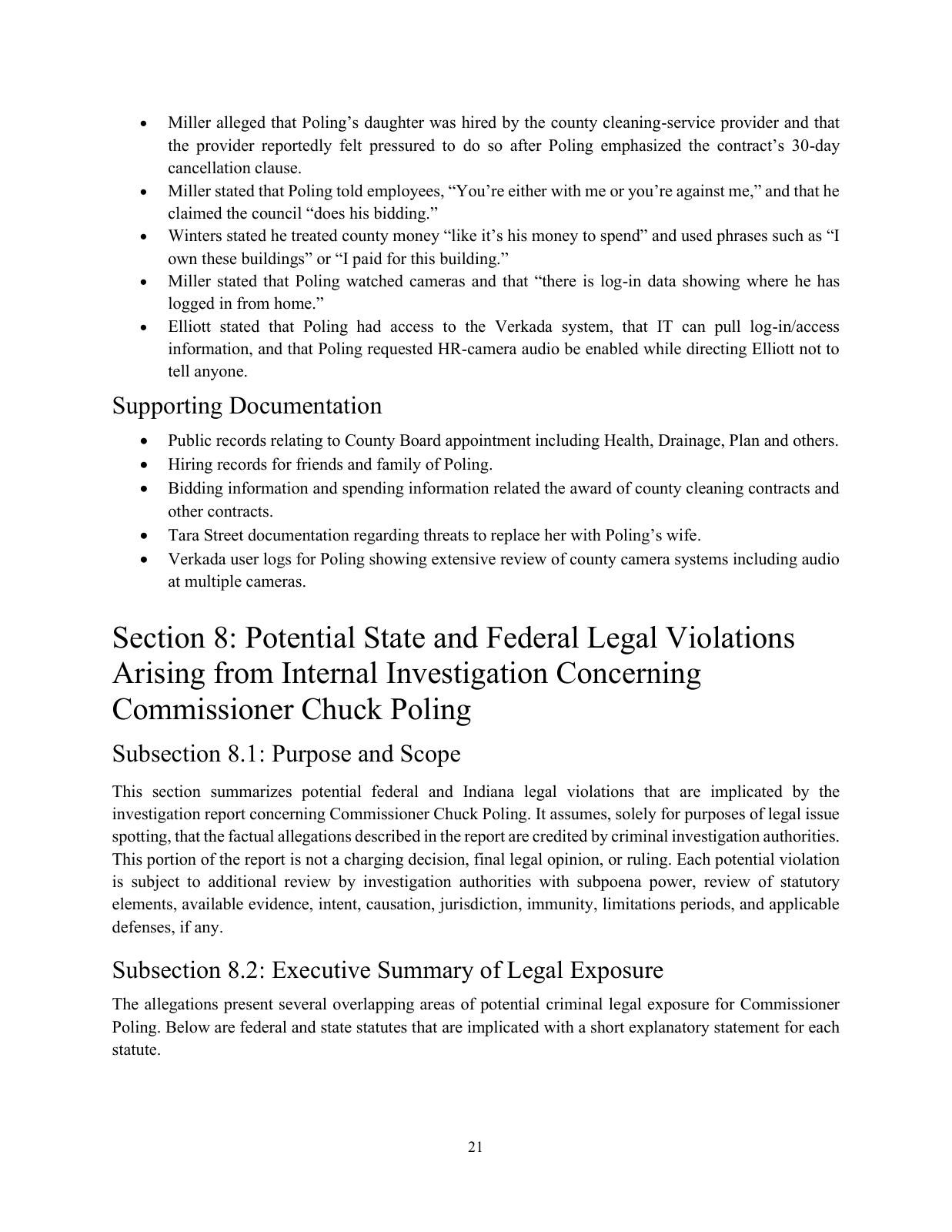Page 24 of the Internal investigation report, PDF page 24 (printed 21)