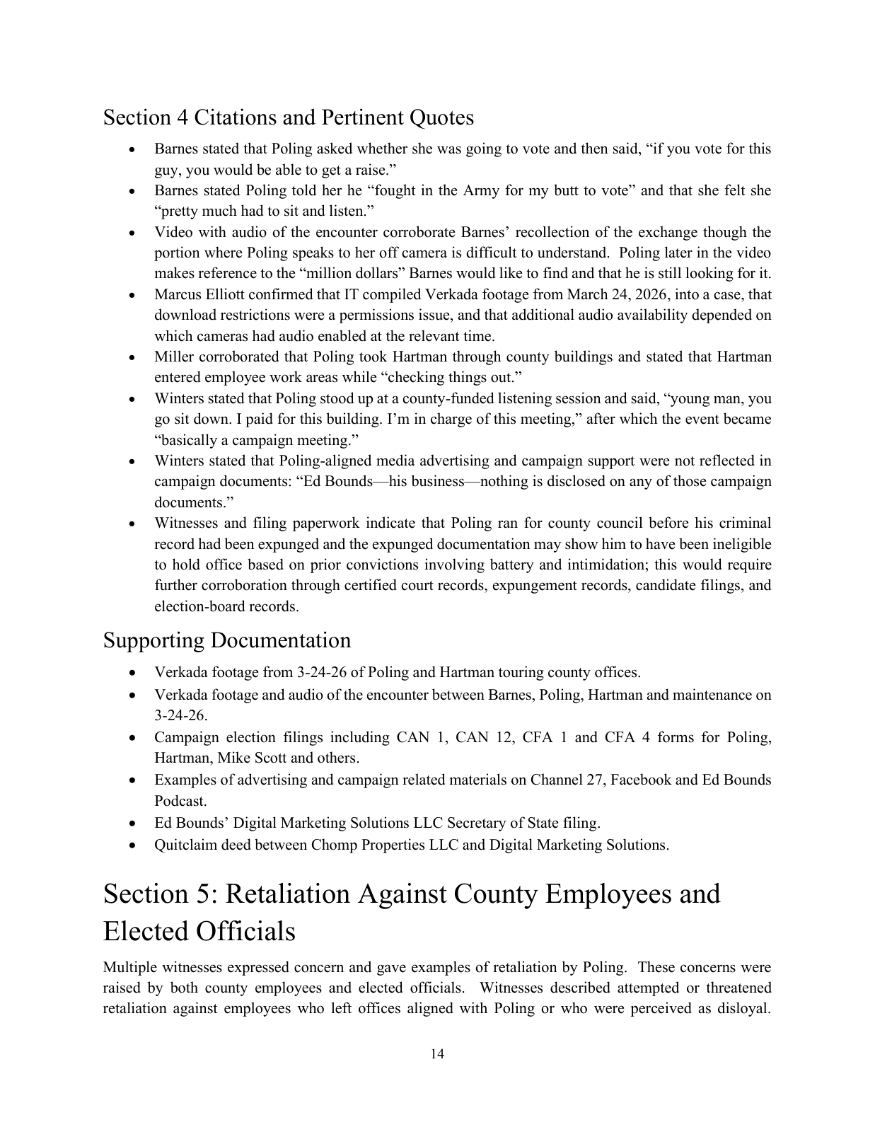 Page 17 of the Internal investigation report, PDF page 17 (printed 14)