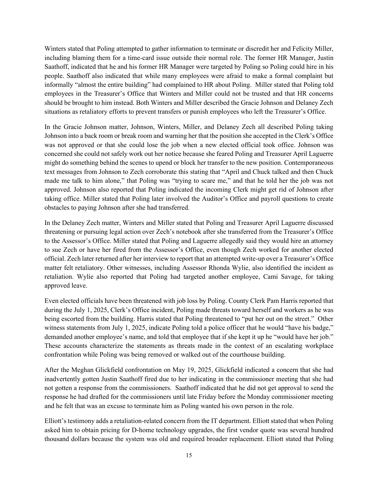 Page 18 of the Internal investigation report, PDF page 18 (printed 15)