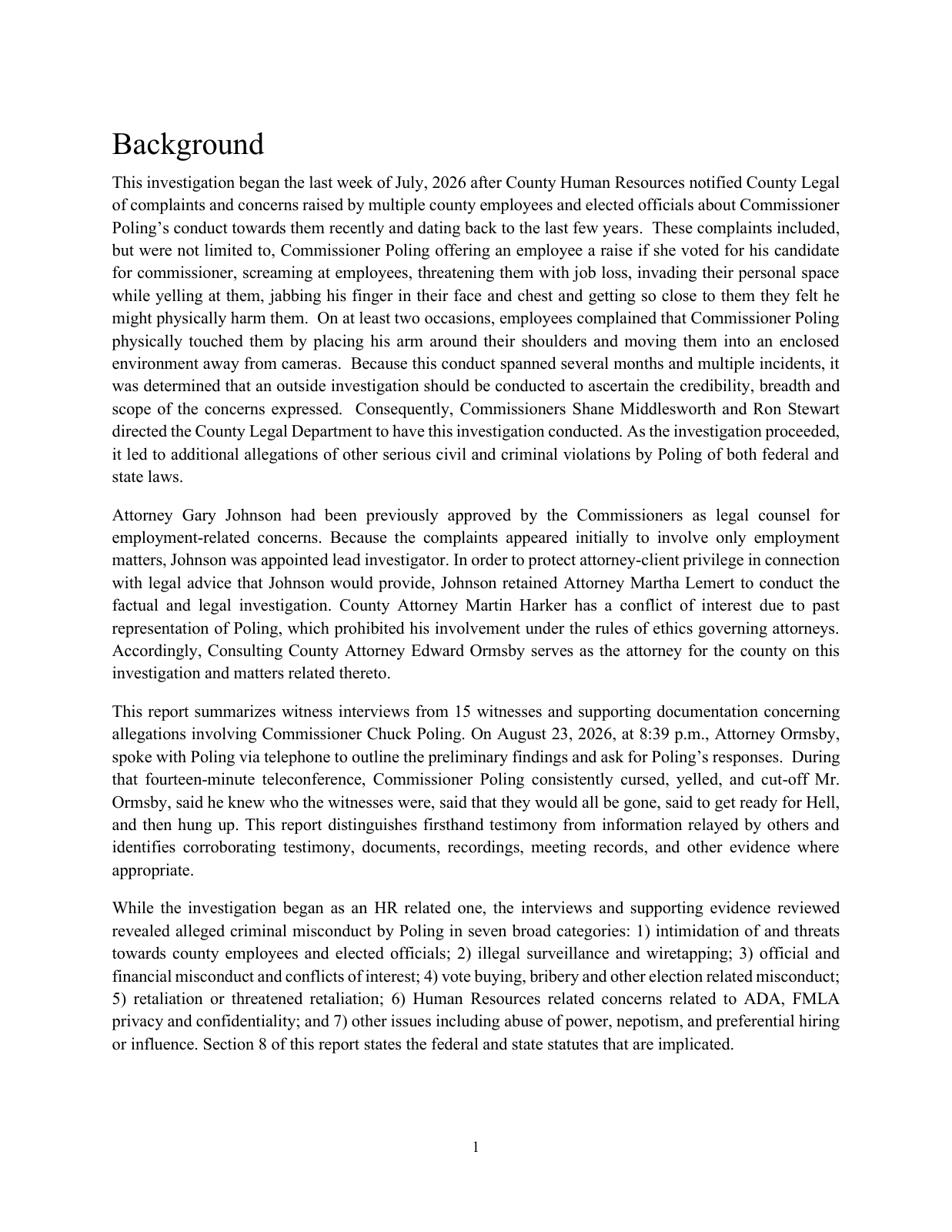 Page 4 of the Internal investigation report, PDF page 4 (printed 1)