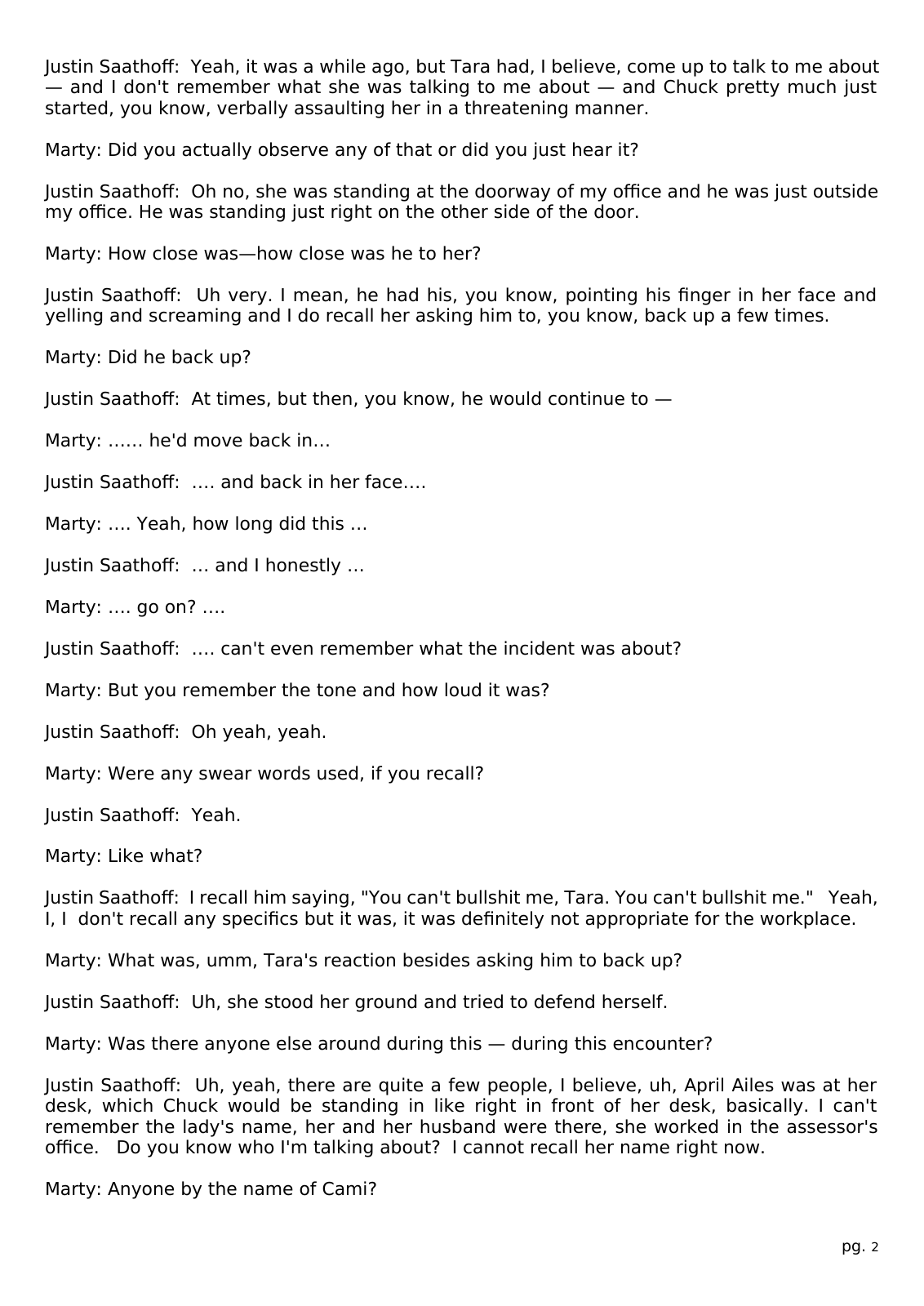 Page 2 of the Interview transcript, former HR manager, page 2 of OurWeek's PDF rendering