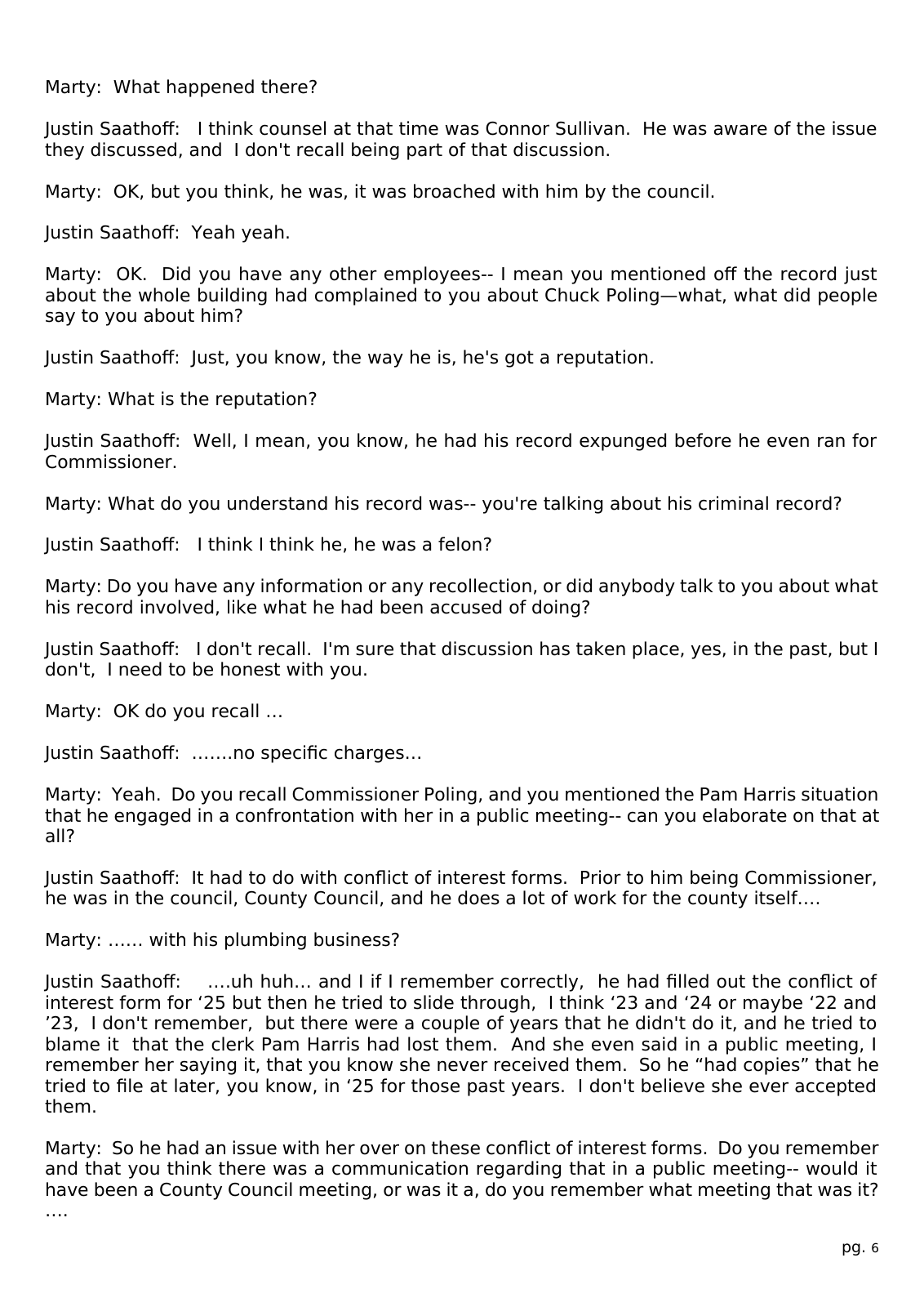 Page 6 of the Interview transcript, former HR manager, page 6 of OurWeek's PDF rendering