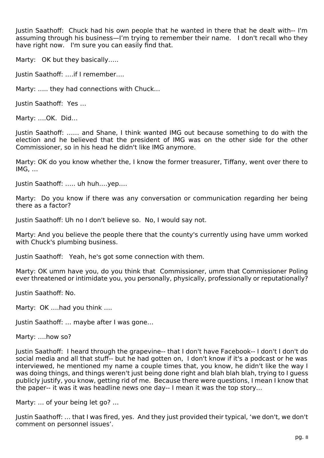 Page 8 of the Interview transcript, former HR manager, page 8 of OurWeek's PDF rendering