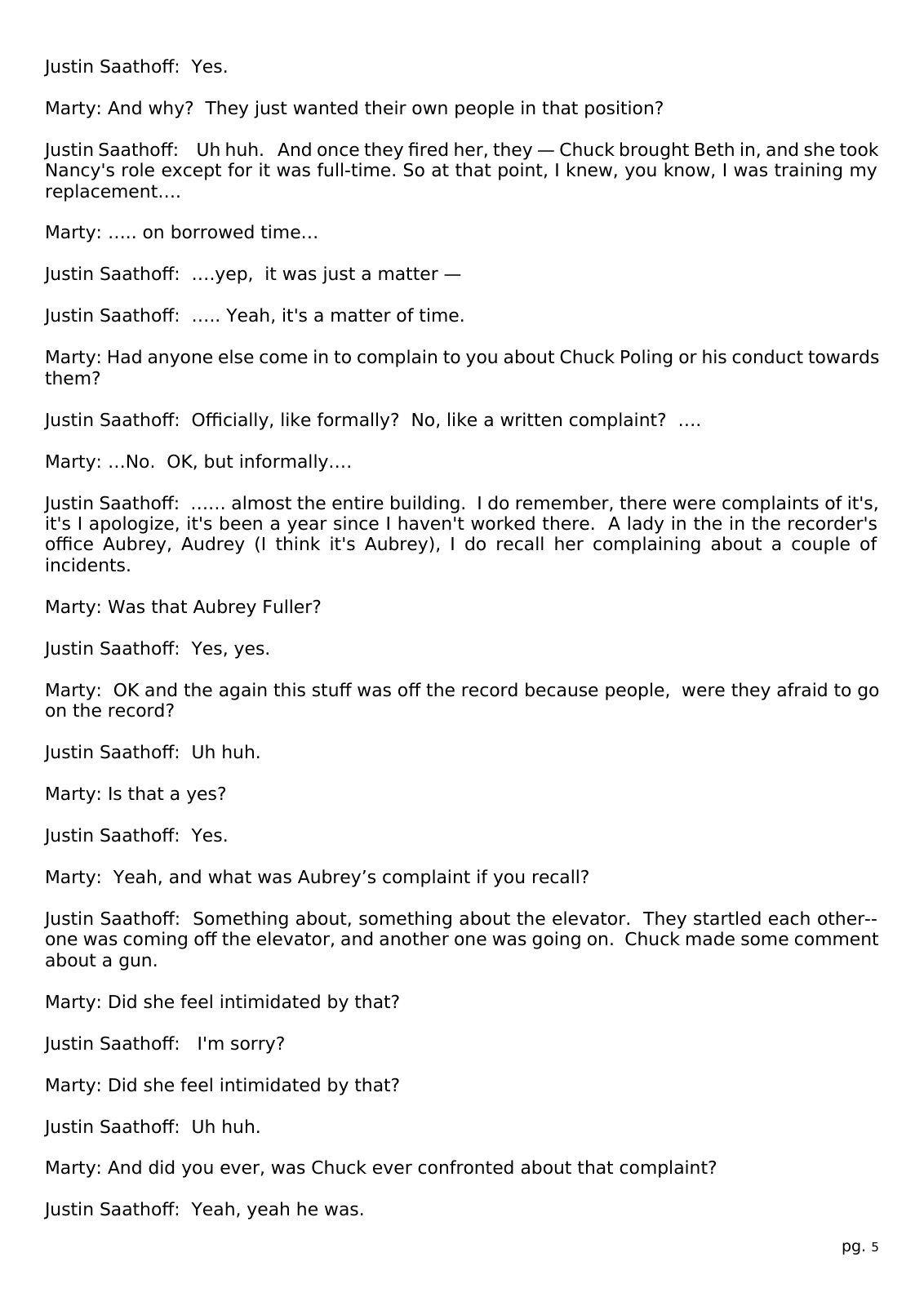 Page 5 of the Interview transcript, former HR manager, page 5 of OurWeek's PDF rendering