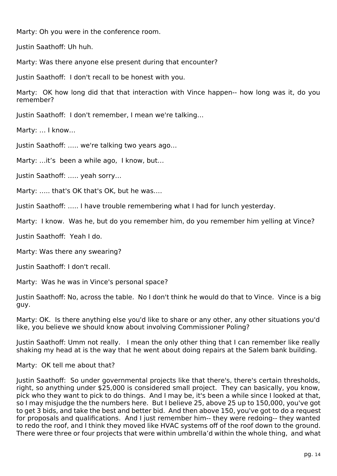 Page 14 of the Interview transcript, former HR manager, page 15 of OurWeek's PDF rendering