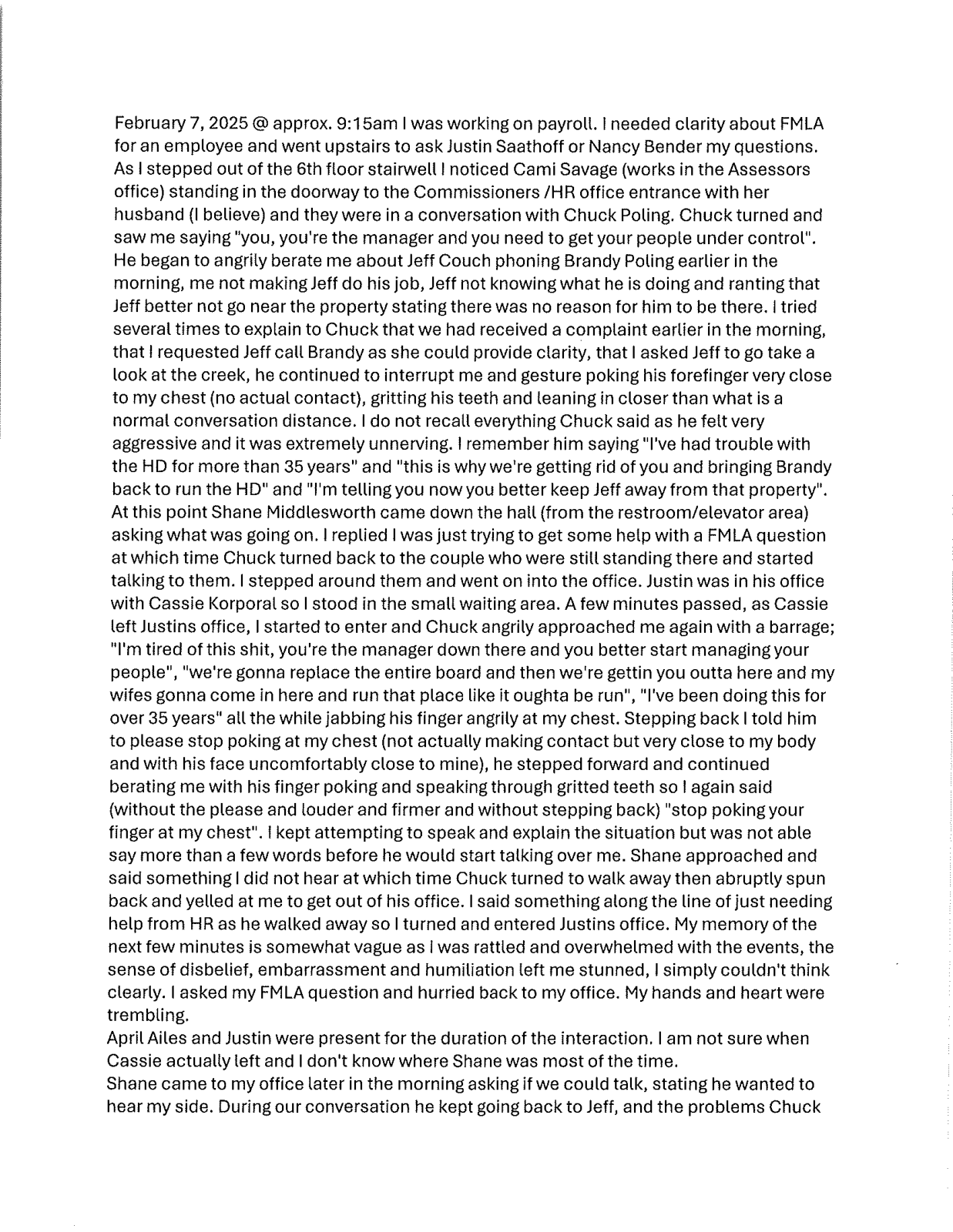 Page 1 of the Health department administrator's account of February 7, 2025, page 1