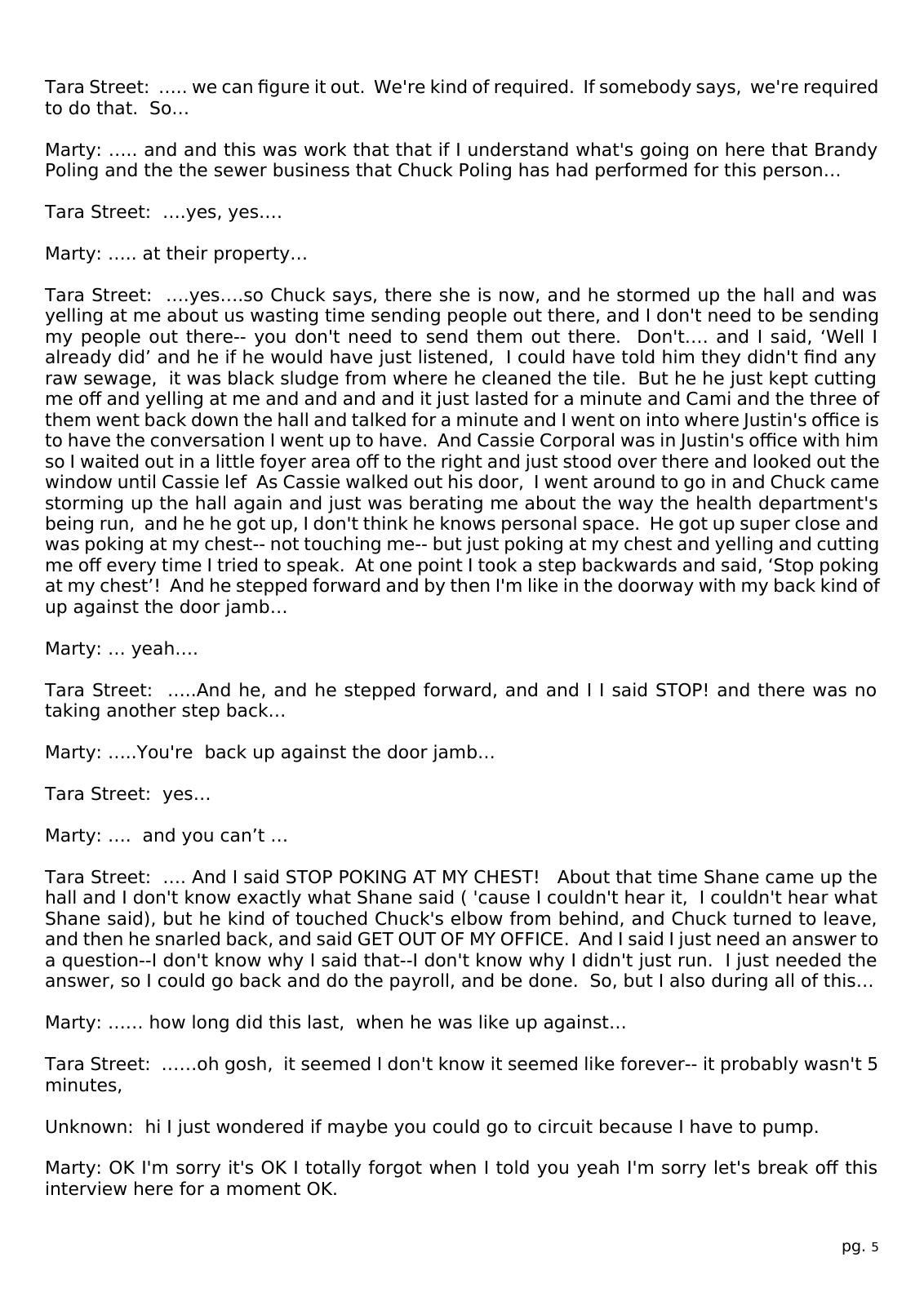 Page 5 of the Interview transcript, health department administrator, page 5 of OurWeek's PDF rendering