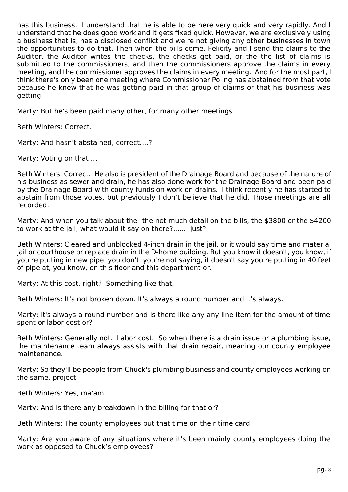 Page 8 of the Interview transcript, county administrator, page 8 of OurWeek's PDF rendering