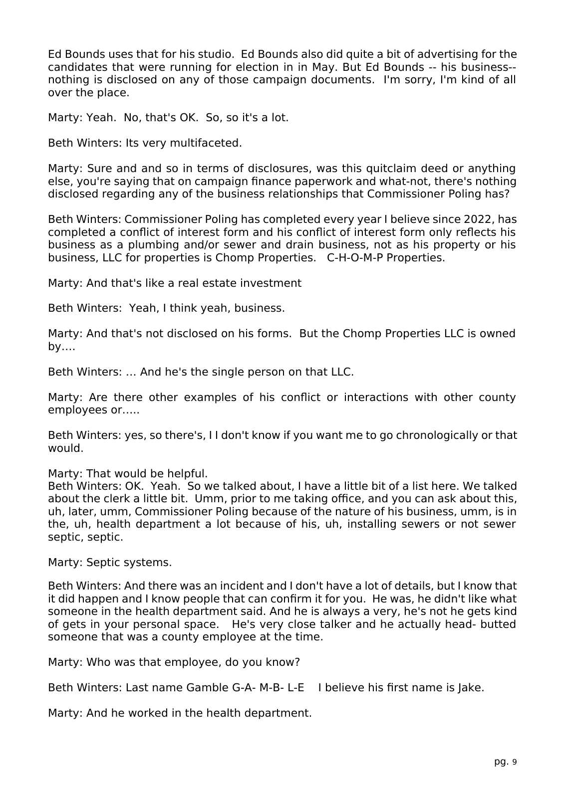 Page 9 of the Interview transcript, county administrator, page 9 of OurWeek's PDF rendering