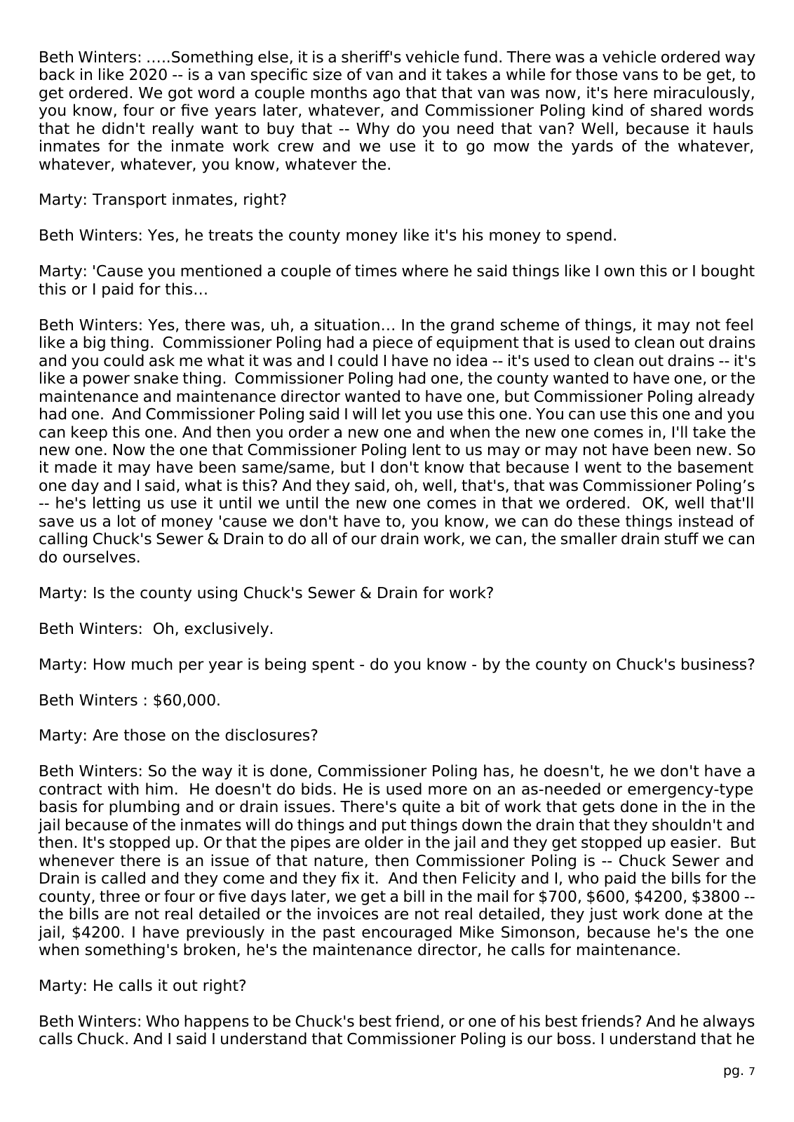 Page 7 of the Interview transcript, county administrator, page 7 of OurWeek's PDF rendering