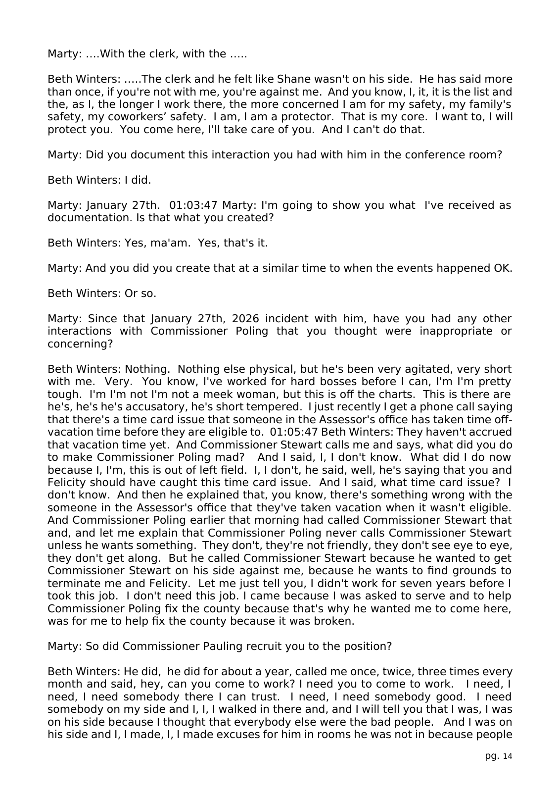 Page 14 of the Interview transcript, county administrator, page 14 of OurWeek's PDF rendering