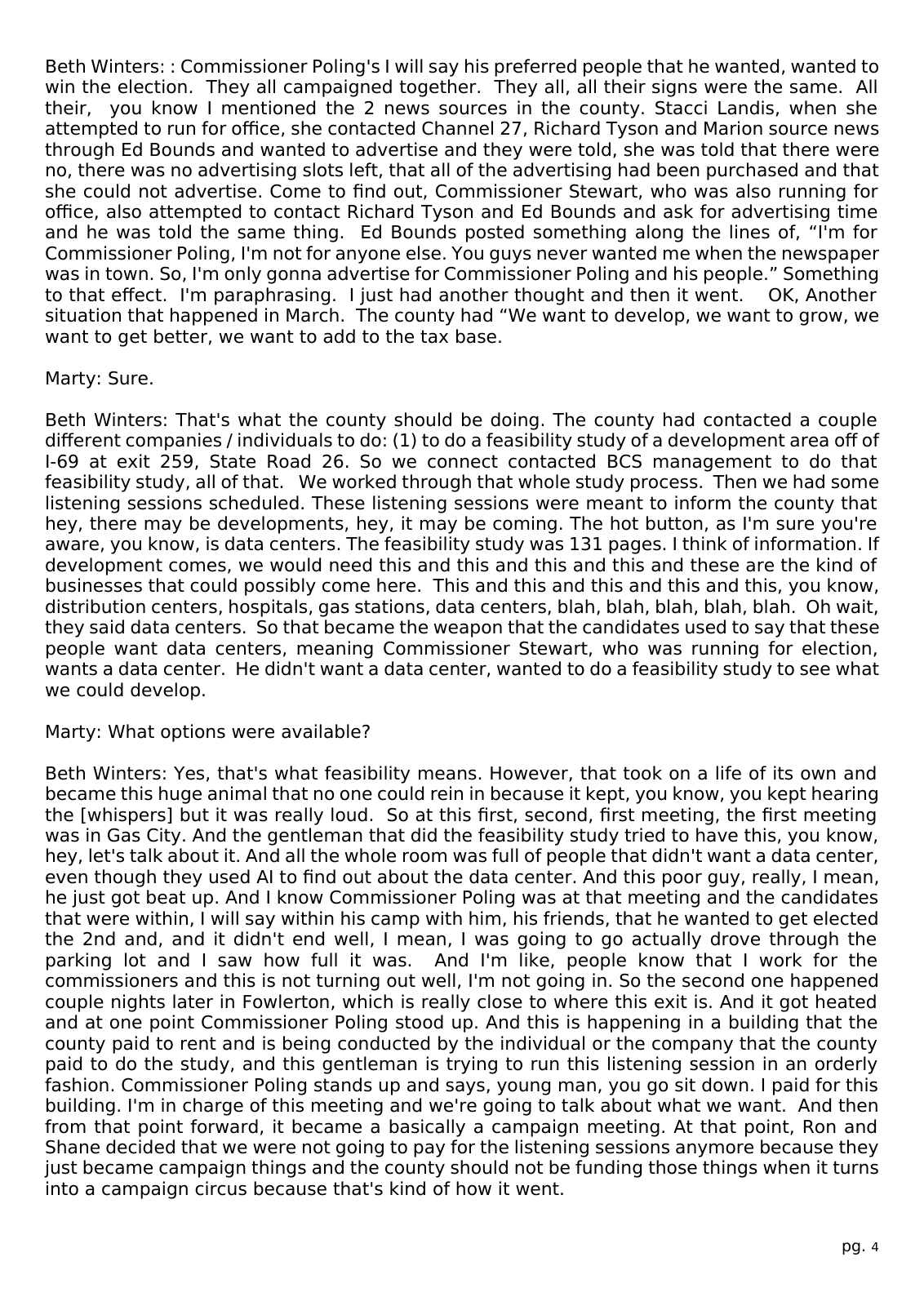 Page 4 of the Interview transcript, county administrator, page 4 of OurWeek's PDF rendering