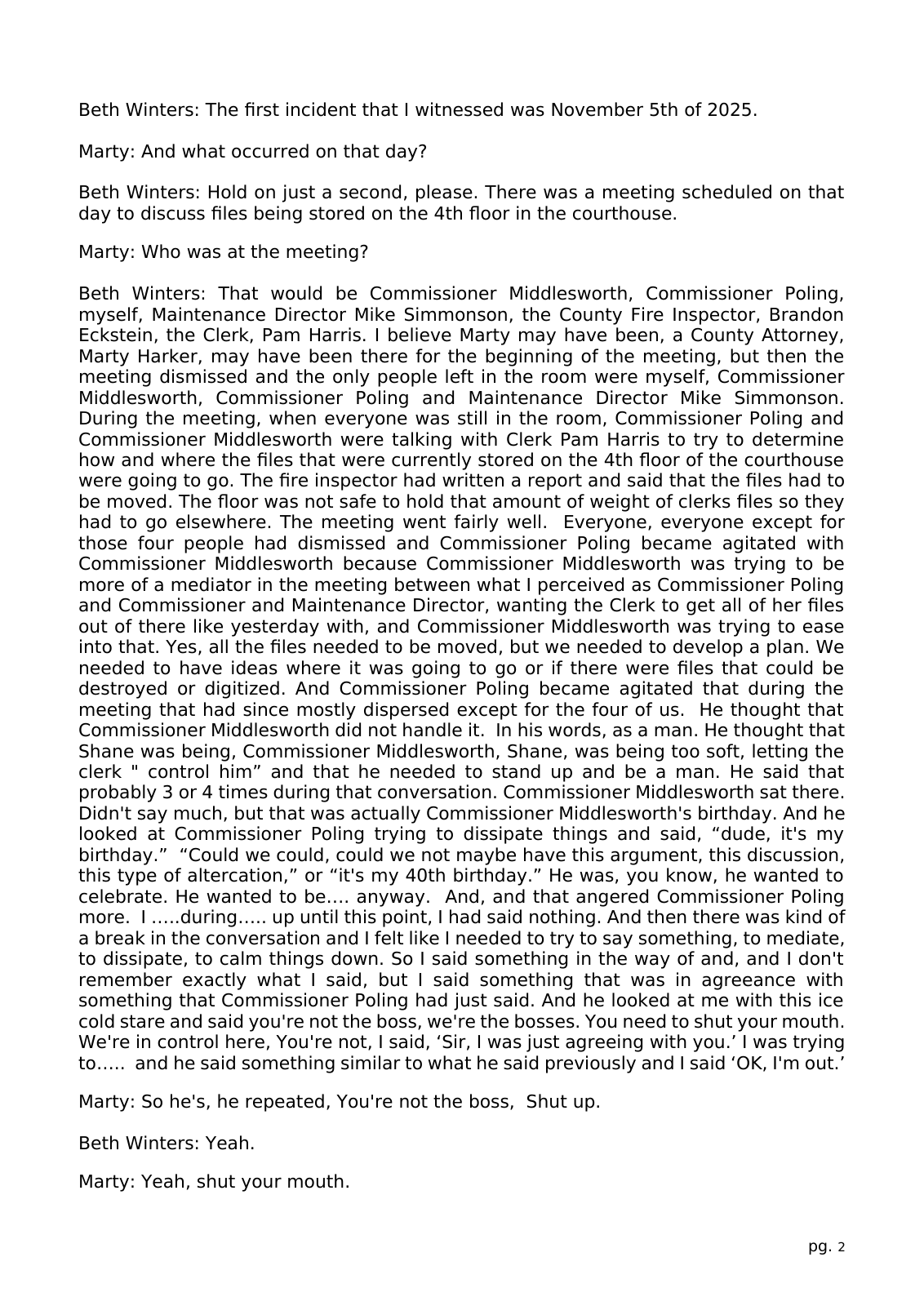 Page 2 of the Interview transcript, county administrator, page 2 of OurWeek's PDF rendering