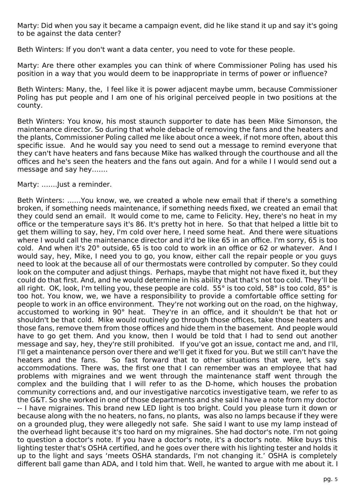 Page 5 of the Interview transcript, county administrator, page 5 of OurWeek's PDF rendering