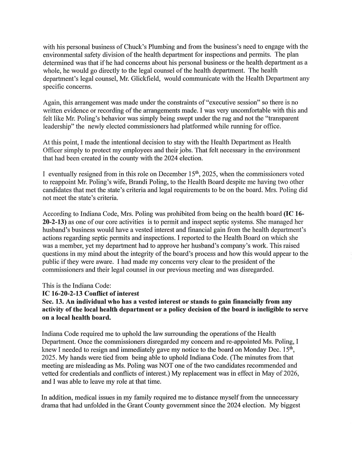 Page 2 of the Dr. Brenda Woods, former county health officer, letter of July 29, 2026