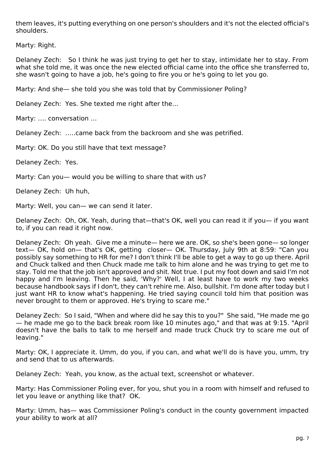 Page 7 of the Interview transcript, former treasurer's office employee, page 7 of OurWeek's PDF rendering